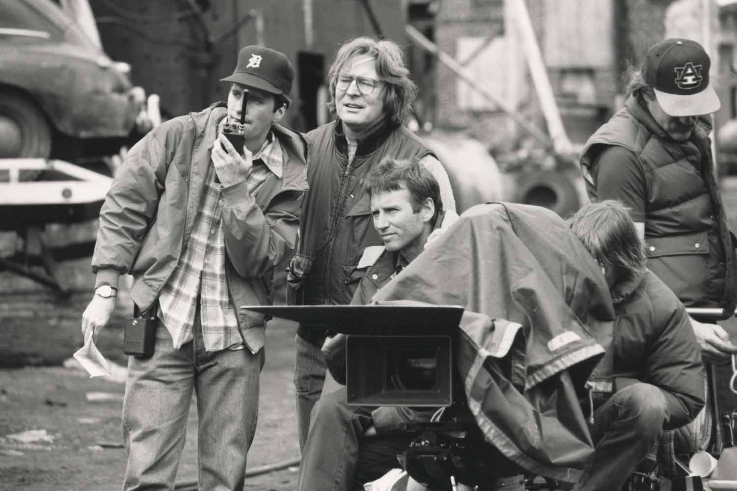 Alan Parker, Chris Soldo and Michael Seresin on set of the film Birdy