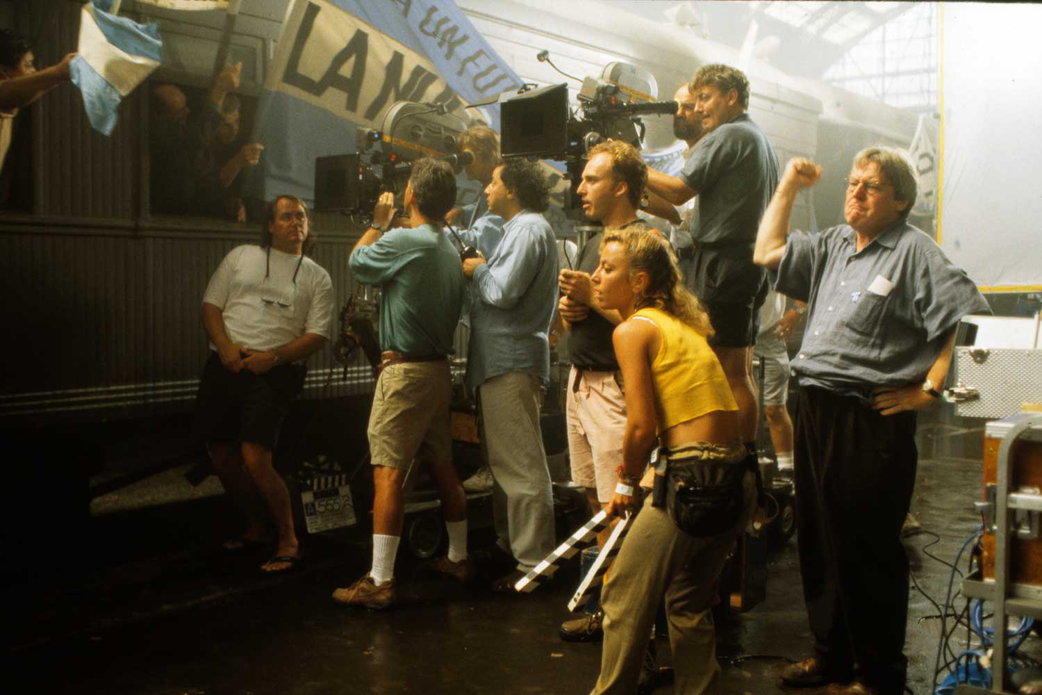 Alan Parker and film crew on set of Evita