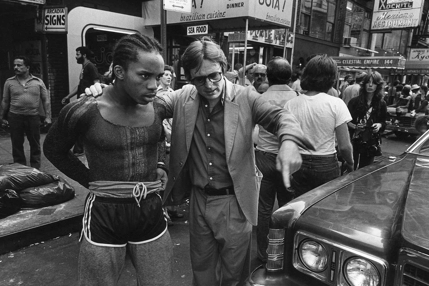 Gene Anthony Ray and Alan Parker on the set of Fame (1980)